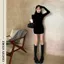 Đầm body GISCHY xỏ ngón cổ 3 phân dài tay,váy len tăm cổ 3cm,đầm ôm body chất thun tăm co giãn-GC51