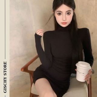 (XẢ KHO) Đầm body GISCHY xỏ ngón cổ 3 phân dài tay,váy len tăm cổ 3cm,đầm ôm body chất thun tăm co giãn-GC51