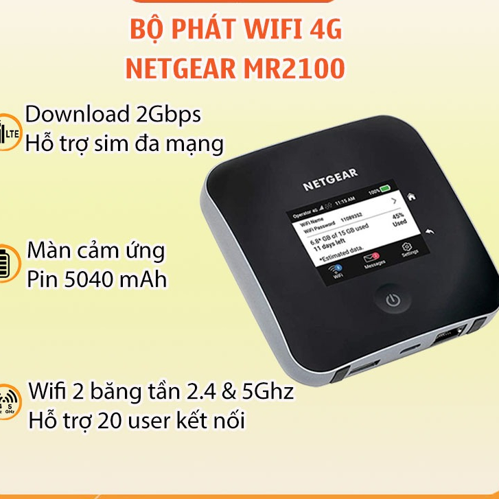 Bộ phát wifi từ sim 4G Netgear MR2100 tốc độ download 2Gbps dung lượng ...