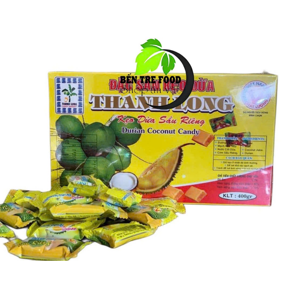 Kẹo dừa đậu phộng sầu riêngThanh Long loại đặt biệt hộp 400gr- Đặc Sản Bến Tre Shop