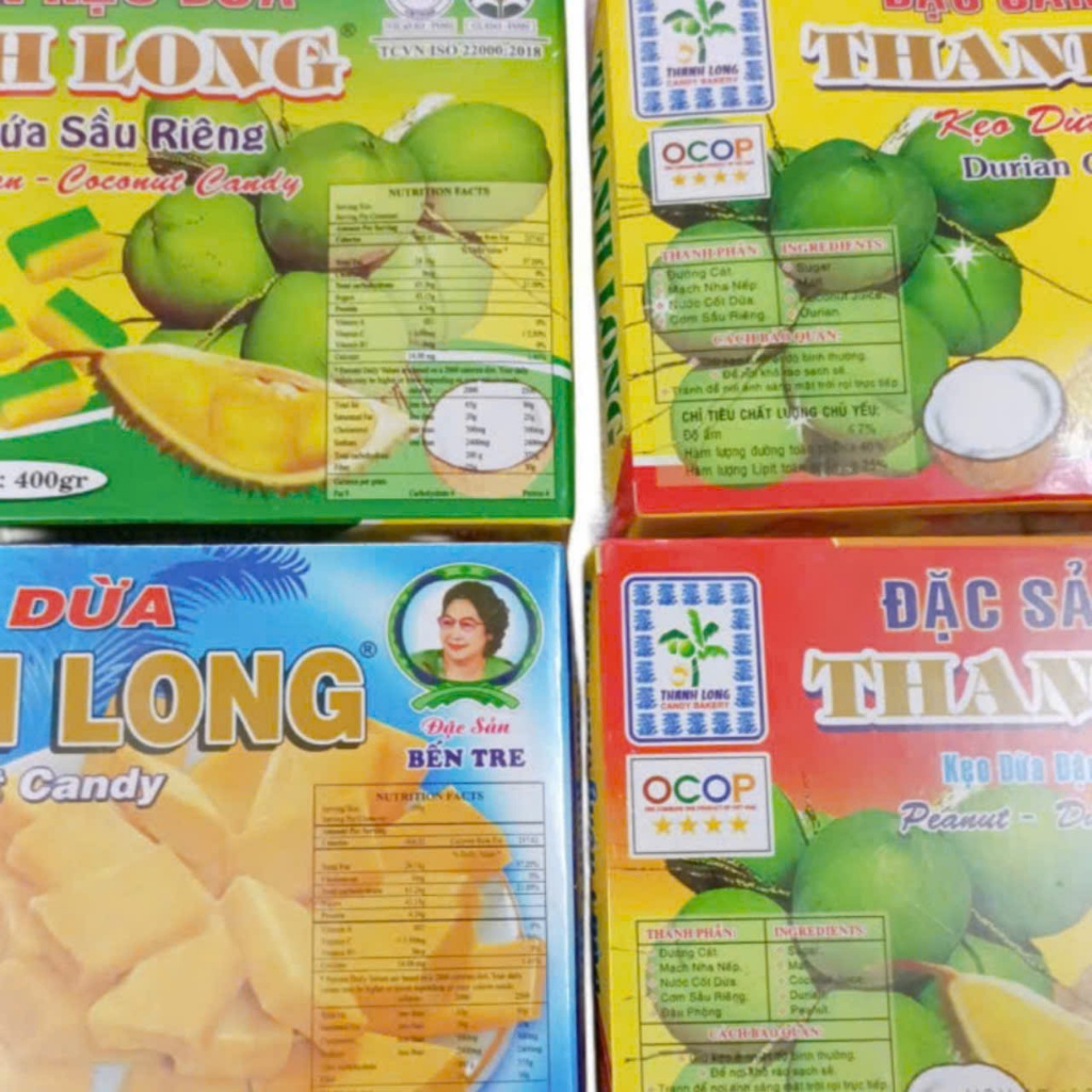 Kẹo dừa đậu phộng sầu riêngThanh Long loại đặt biệt hộp 400gr- Đặc Sản Bến Tre Shop