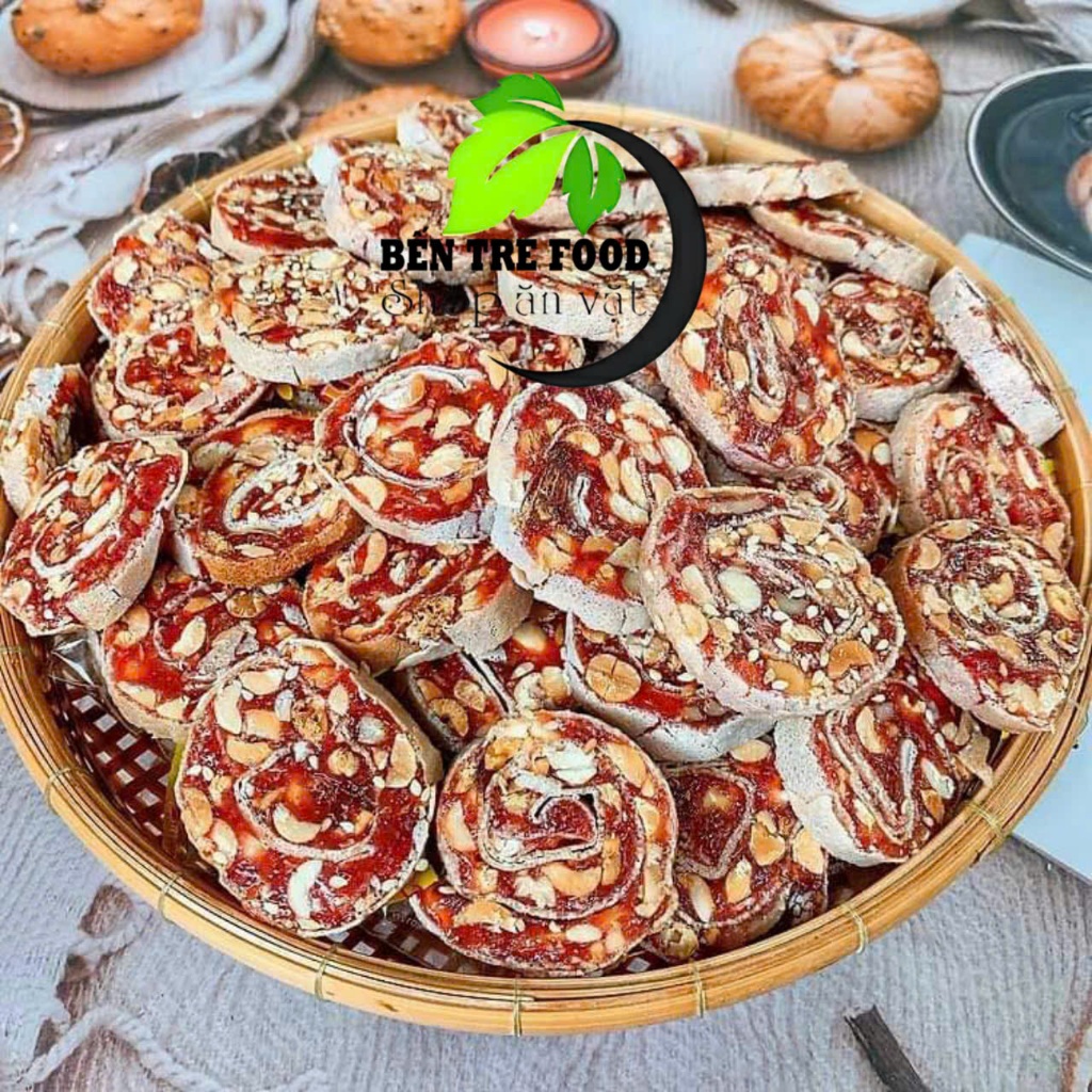 Kẹo chuối cuộn bánh phồng đậu phộng ít đường 1kg ( 2 túi) đồ ăn vặt