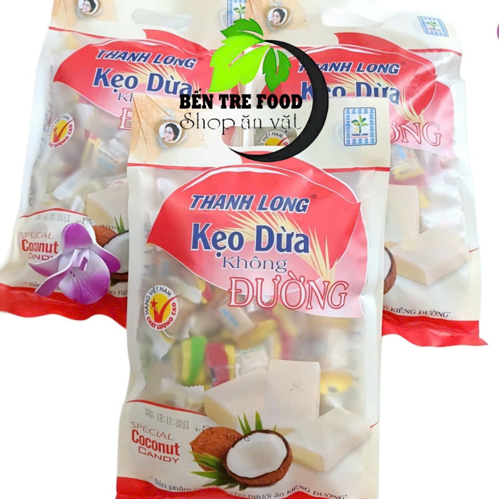 Kẹo dừa sáp không đường Bên Tre túi 400gr