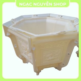 Khuôn đúc chậu hình lục giác rộng 45 cao 35 mẫu cá chép tài lộc hoặc phúc lộc thọ trộn cá trúc thuyền