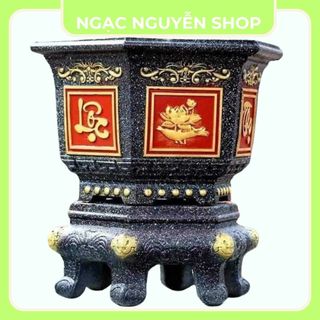Khuôn đúc chậu hình lục giác rộng 45 cao 35 mẫu cá chép tài lộc hoặc phúc lộc thọ trộn cá trúc thuyền