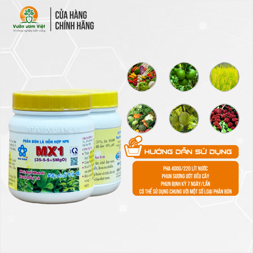 Phân bón MX1 kích ra đọt mạnh, đọt mập mạp, không đỗ ngã, lá xanh dày mơn mỡn, bóng đẹp - 400gr