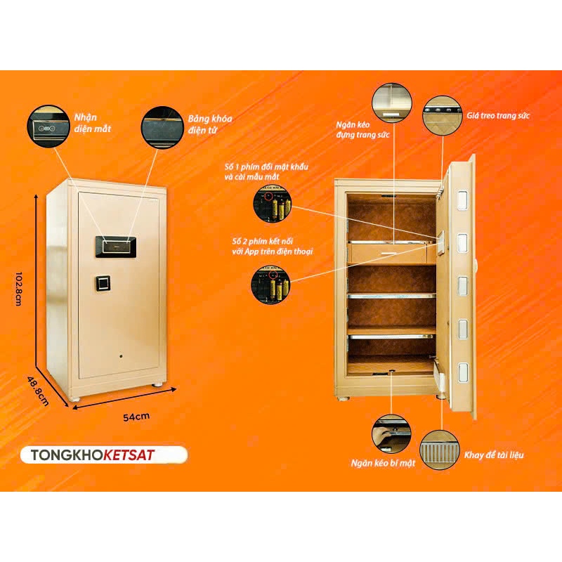 Két sắt nhập khẩu Aifeibao dòng BR thông minh nhận diện khuôn mặt có tính năng kết nối qua điện thoại