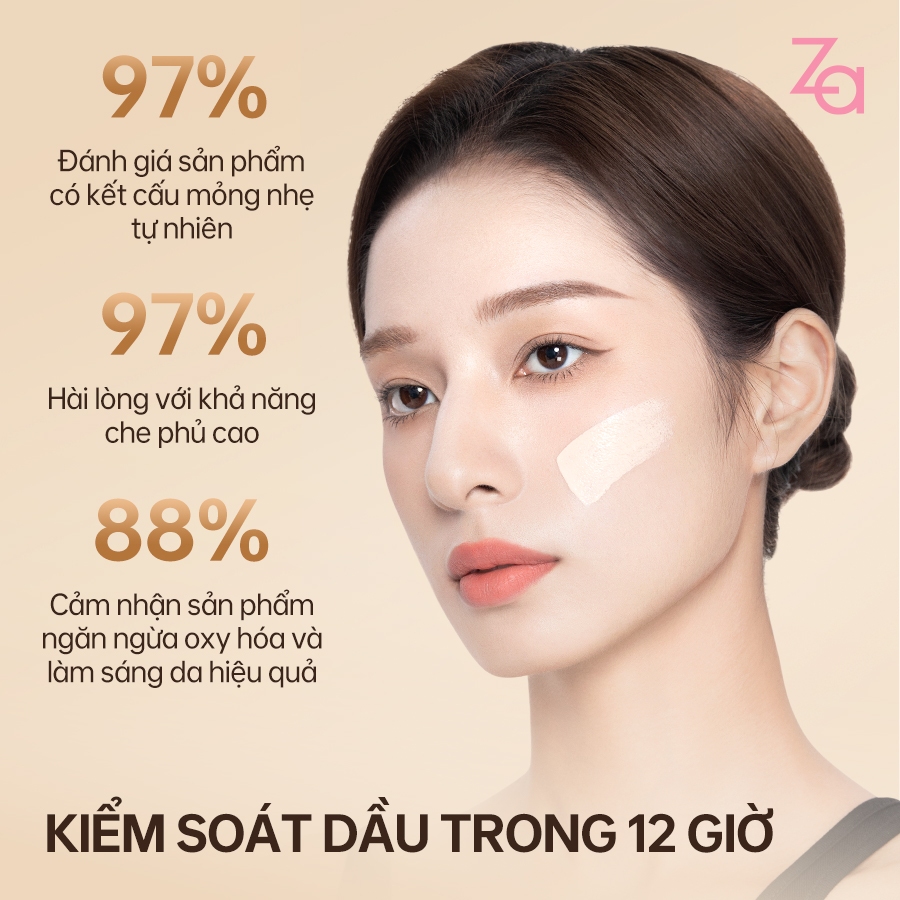 Za Kem nền Instant Invisible Oil Control kiềm dầu chống thấm nước che phủ cao che khuyết điểm 25ml