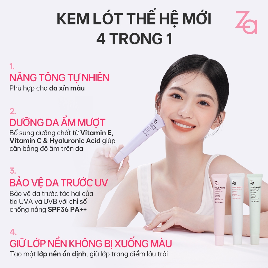 Za Kem Lót Trang Điểm SPF Kiềm Dầu Nâng Tone Dưỡng Da 1.5g