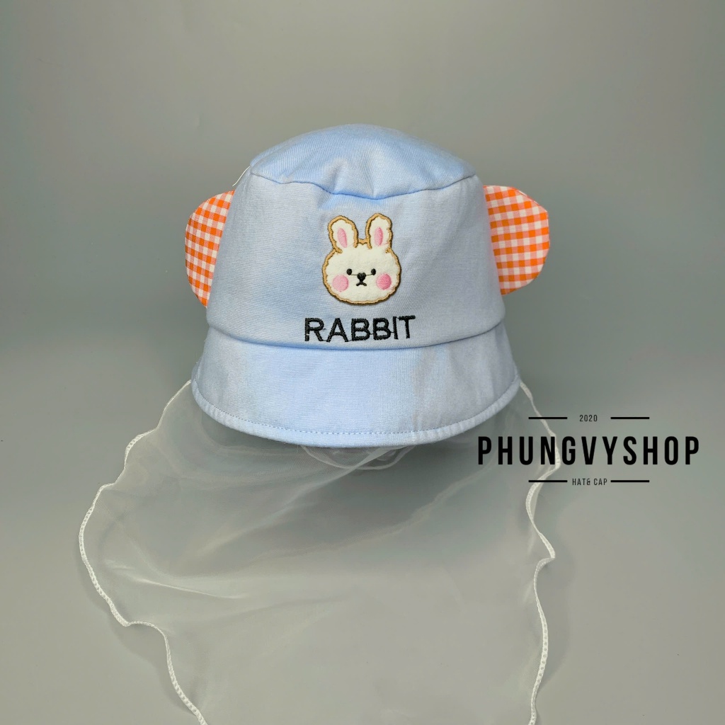 Dưới 2 tuổi/ Mũ cho bé có khăn voan cản gió che bụi bé sơ sinh trai gái phungvyshop- nón BO KET nhí VON THỎ RABBITVON