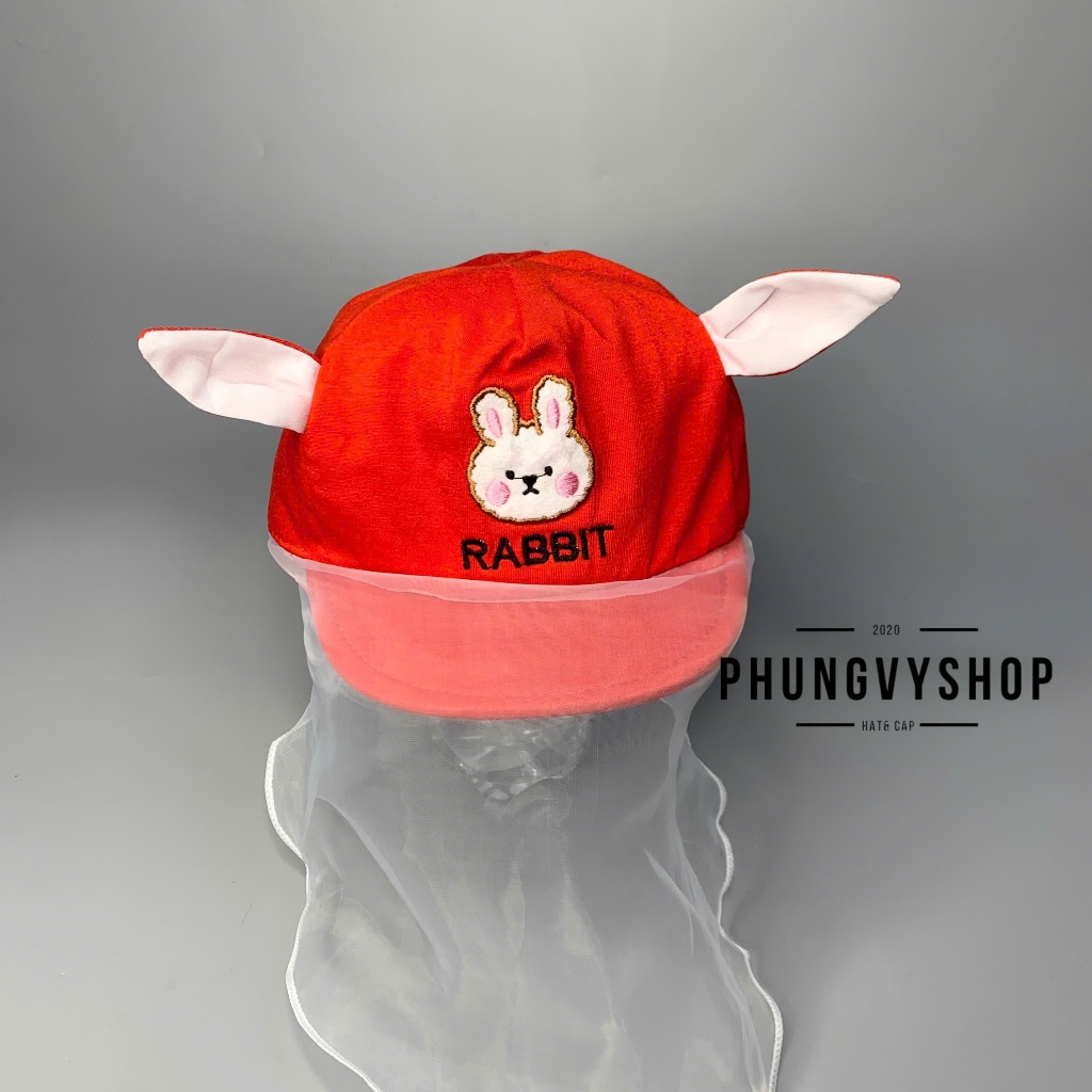 Dưới 2 tuổi/ Mũ cho bé có khăn voan cản gió che bụi bé sơ sinh trai gái phungvyshop- nón BO KET nhí VON THỎ RABBITVON