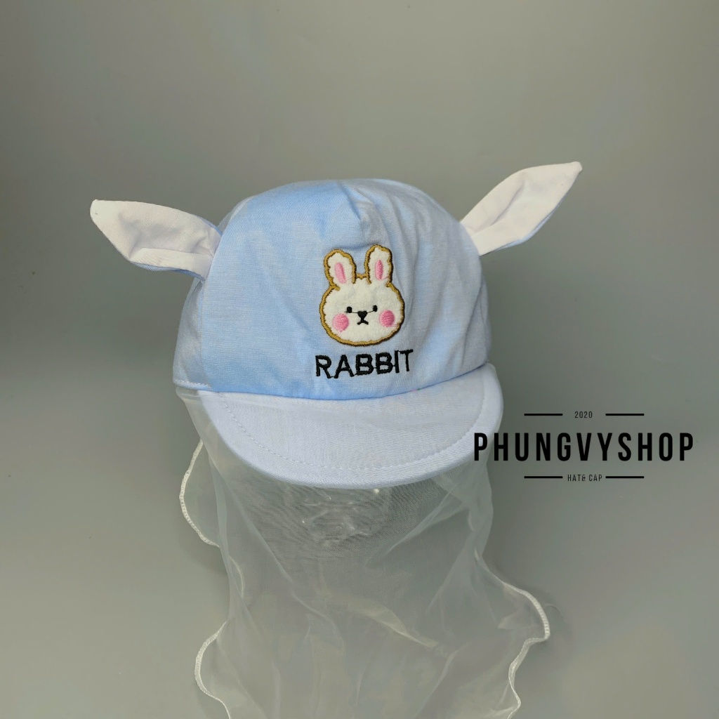 Dưới 2 tuổi/ Mũ cho bé có khăn voan cản gió che bụi bé sơ sinh trai gái phungvyshop- nón BO KET nhí VON THỎ RABBITVON