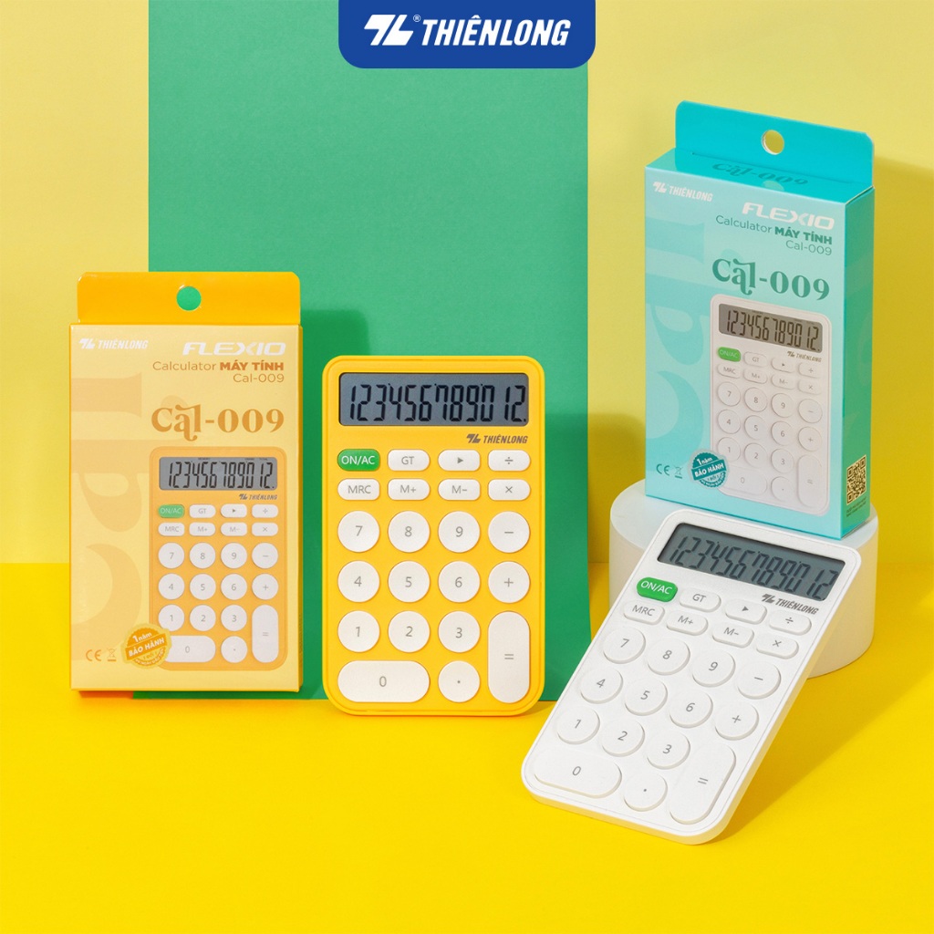 Máy tính văn phòng Thiên Long Flexio CAL-009 màu tươi sáng, màn hình LCD 12 số cải tiến, nhỏ gọn, có bảo hành