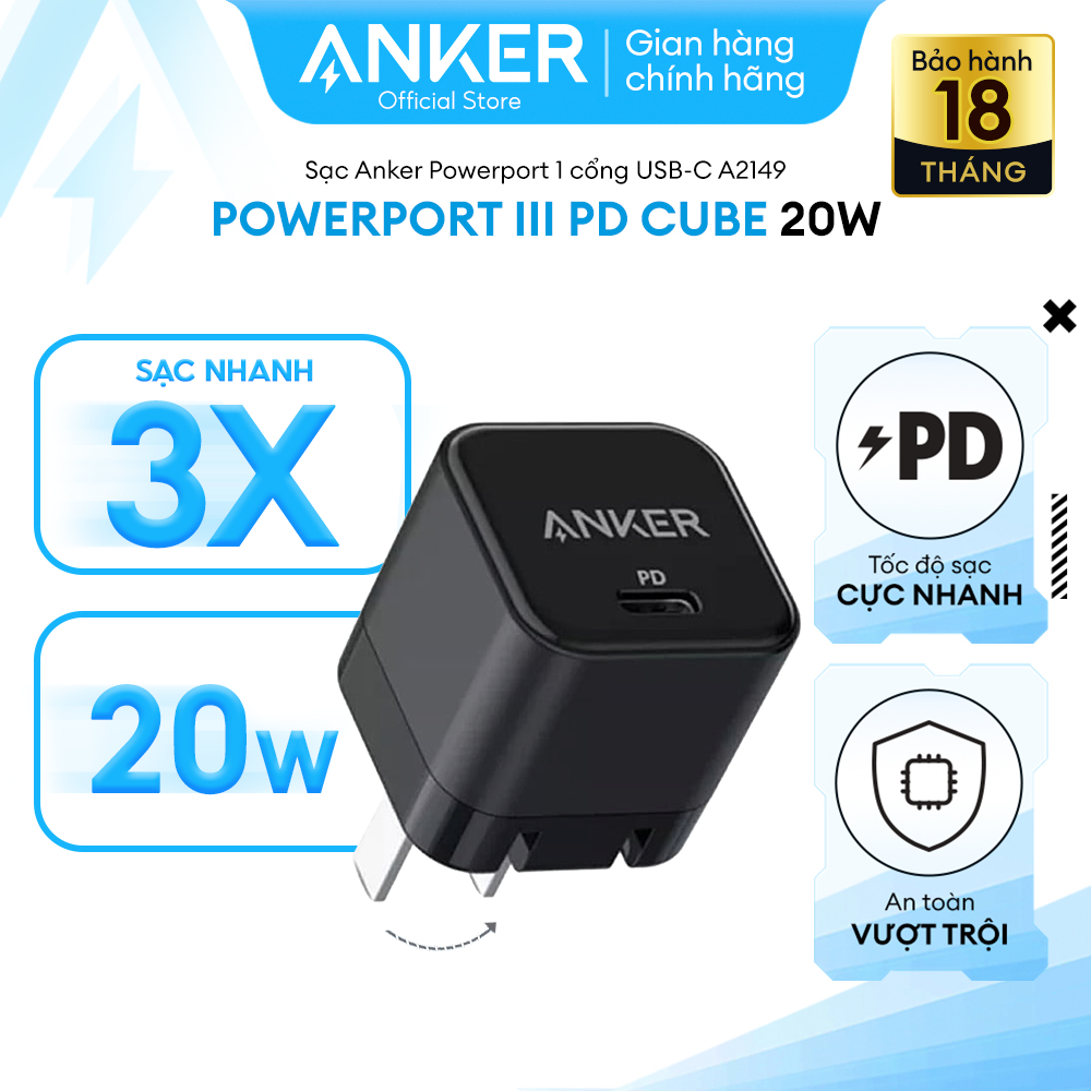 Ảnh Sạc Nhanh Anker 312 PowerPort III PD Cube 1 cổng USB-C Công Suất 20W - A2149 1