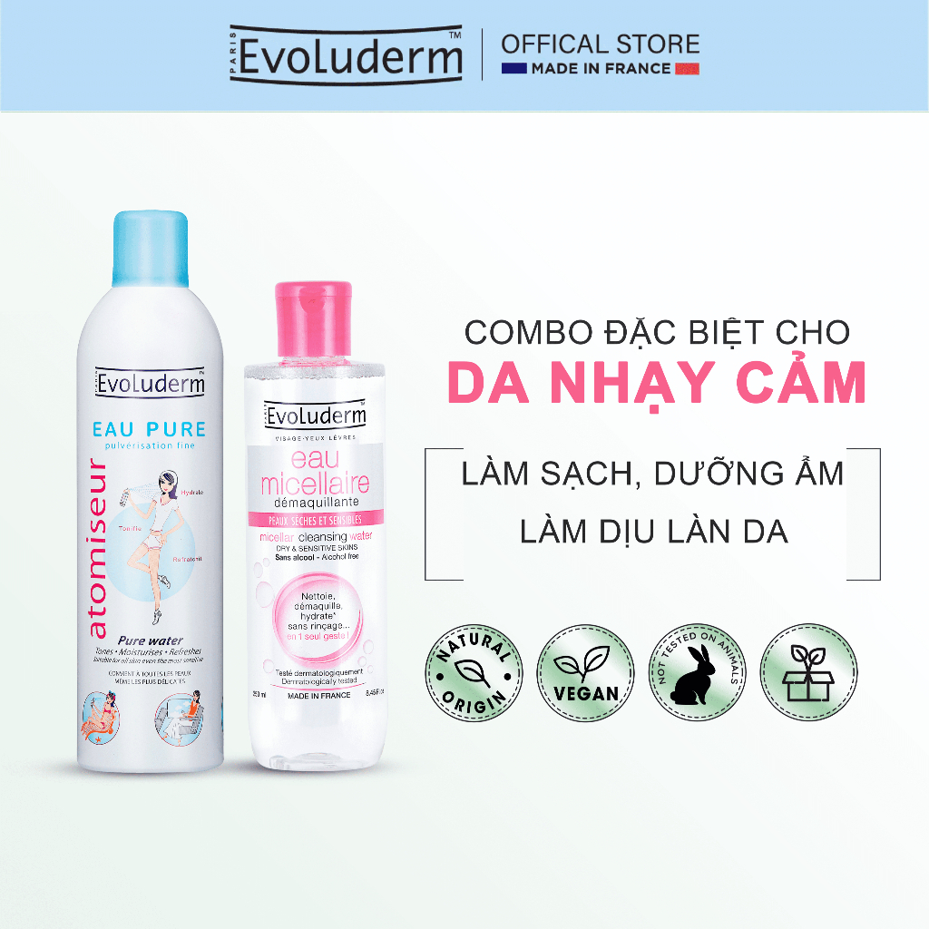 COMBO Xịt khoáng Evoluderm 400ml và Nước tẩy trang 250ml