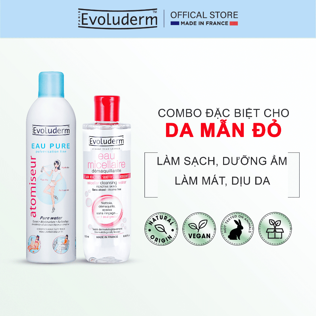 COMBO Xịt khoáng Evoluderm 400ml và Nước tẩy trang 250ml