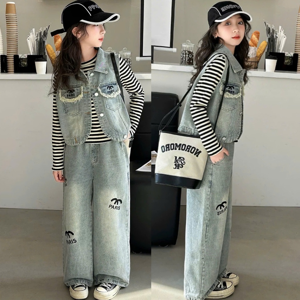 Set jean paris 3 chi tiết cho bé gái size đại BEESHOP D25009