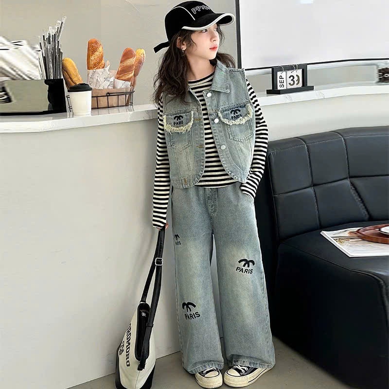Set jean paris 3 chi tiết cho bé gái size đại BEESHOP D25009