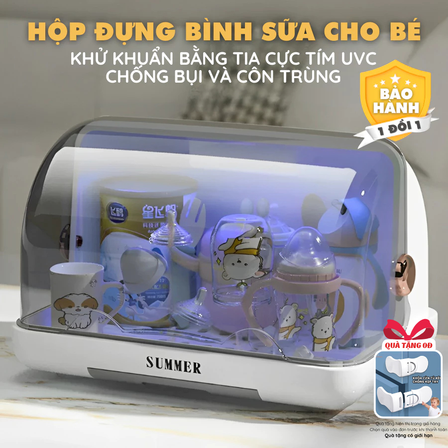 Khay Úp Bình Sữa Tiệt Trùng Bảo Quản Bằng Tia UVC Loại Bỏ Vi Khuẩn 99% Không BPA An Toàn Tiện Dụng