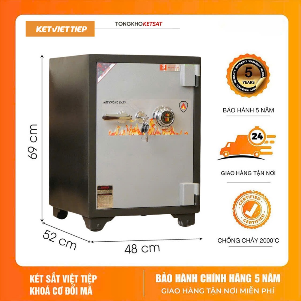 [HÀNG CHÍNH HÃNG] KÉT SẮT VIỆT TIỆP KVT124KC KHÓA CƠ ĐỔI MÃ