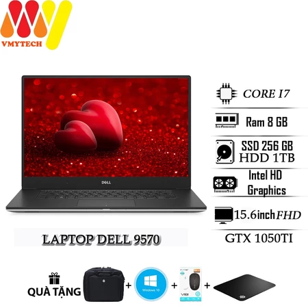 Laptop Dell XPS 9570 dòng máy cao cấp, core i7, Ram 8gb, ổ cứng 128GB + 1TB, GTX 1050Ti, màn 15.6 FHD, máy tính cao cấp