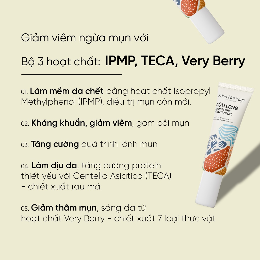 Gel chấm mụn giảm mụn viêm sưng Cửu Long SKIN HERITAGE sạch mụn đầu đen đầu  trắng 19ml