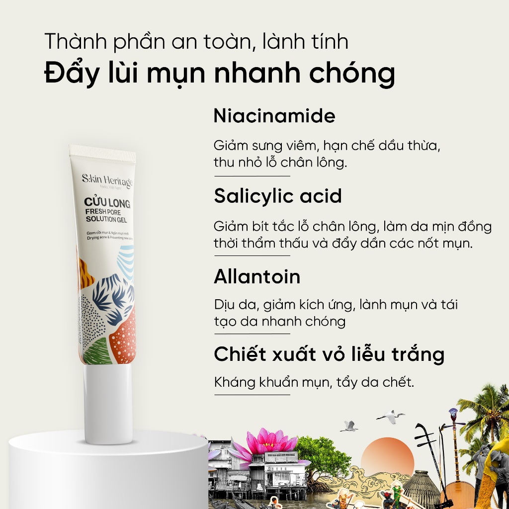 Gel chấm mụn giảm mụn viêm sưng Cửu Long SKIN HERITAGE sạch mụn đầu đen đầu  trắng 19ml
