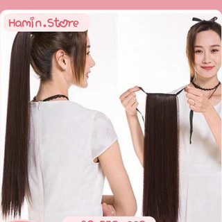 Tóc giả cột đuôi thẳng tự nhiên- Tóc giả cột nơ dài 45cm phong cách Hàn Quốc trẻ trung HaminStore