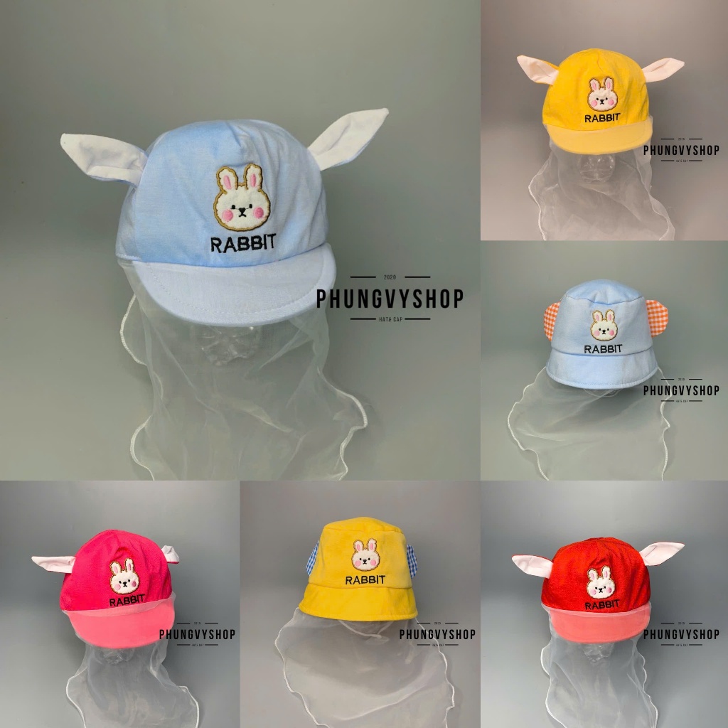 Dưới 2 tuổi/ Mũ cho bé có khăn voan cản gió che bụi bé sơ sinh trai gái phungvyshop- nón BO KET nhí VON THỎ RABBITVON