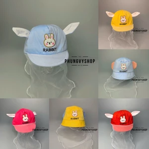 Dưới 2 tuổi/ Mũ cho bé có khăn voan cản gió che bụi bé sơ sinh trai gái phungvyshop- nón BO KET nhí VON THỎ RABBITVON