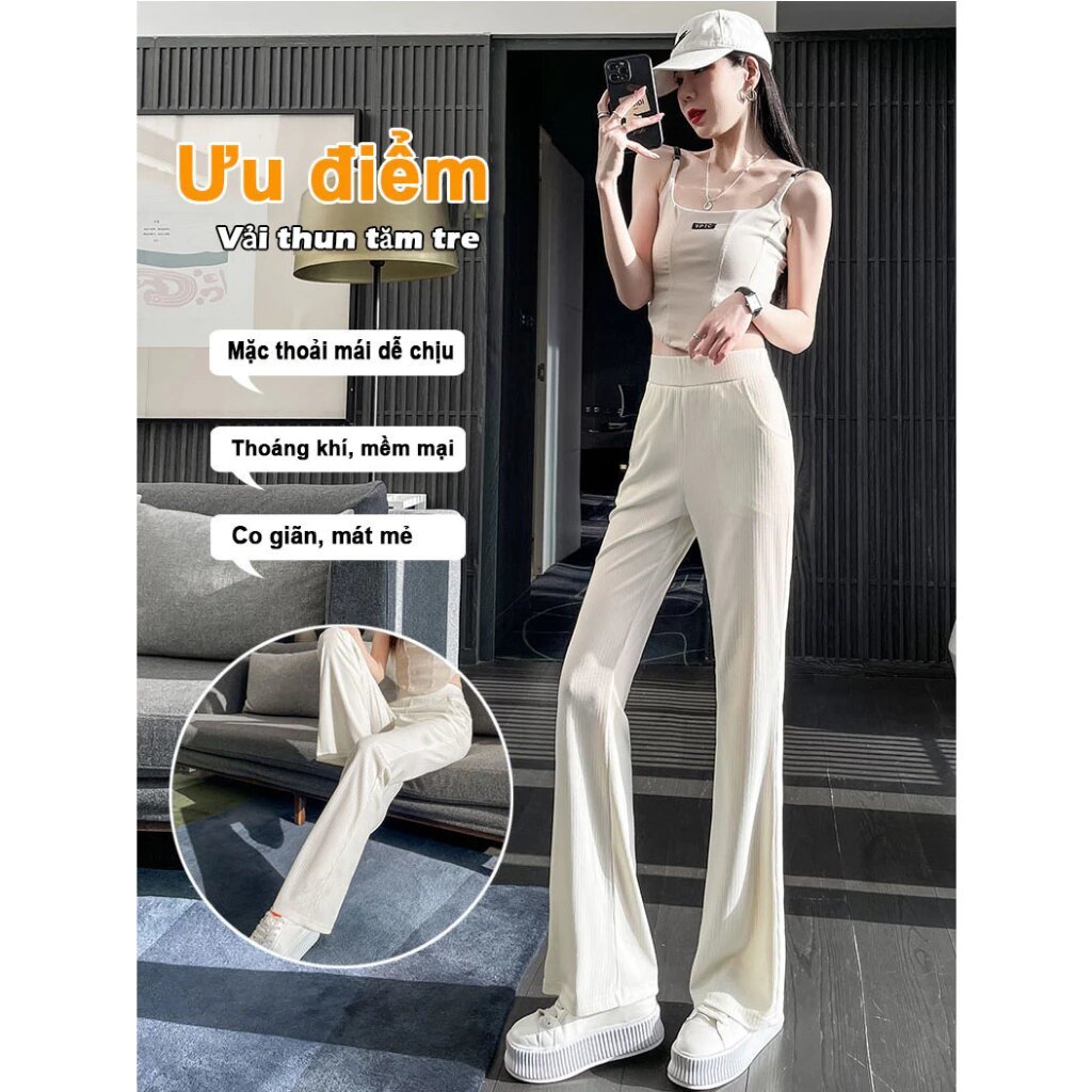 Quần Ống Loe Chất Vải Thun Len Loại Đẹp Form Dáng Dài, Suông Mượt Tôn Dáng Mặc Mát Mẻ Sang Trọng m201