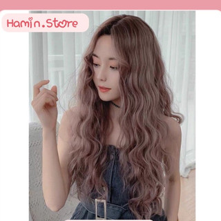 Tóc giả nguyên đầu cao cấp xù dài ombre hồng ko mái HaminStore