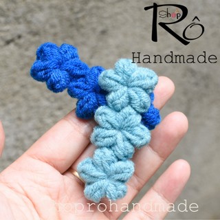 Kẹp tóc mỏ vịt ba bông hoa nhí len đẹp cho nữ và bé gái màu xanh thanh lịch 5.5cm |Shop Rô Handmade