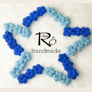 Kẹp tóc mỏ vịt ba bông hoa nhí len đẹp cho nữ và bé gái màu xanh thanh lịch 5.5cm |Shop Rô Handmade