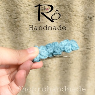 Kẹp tóc mỏ vịt ba bông hoa nhí len đẹp cho nữ và bé gái màu xanh thanh lịch 5.5cm |Shop Rô Handmade