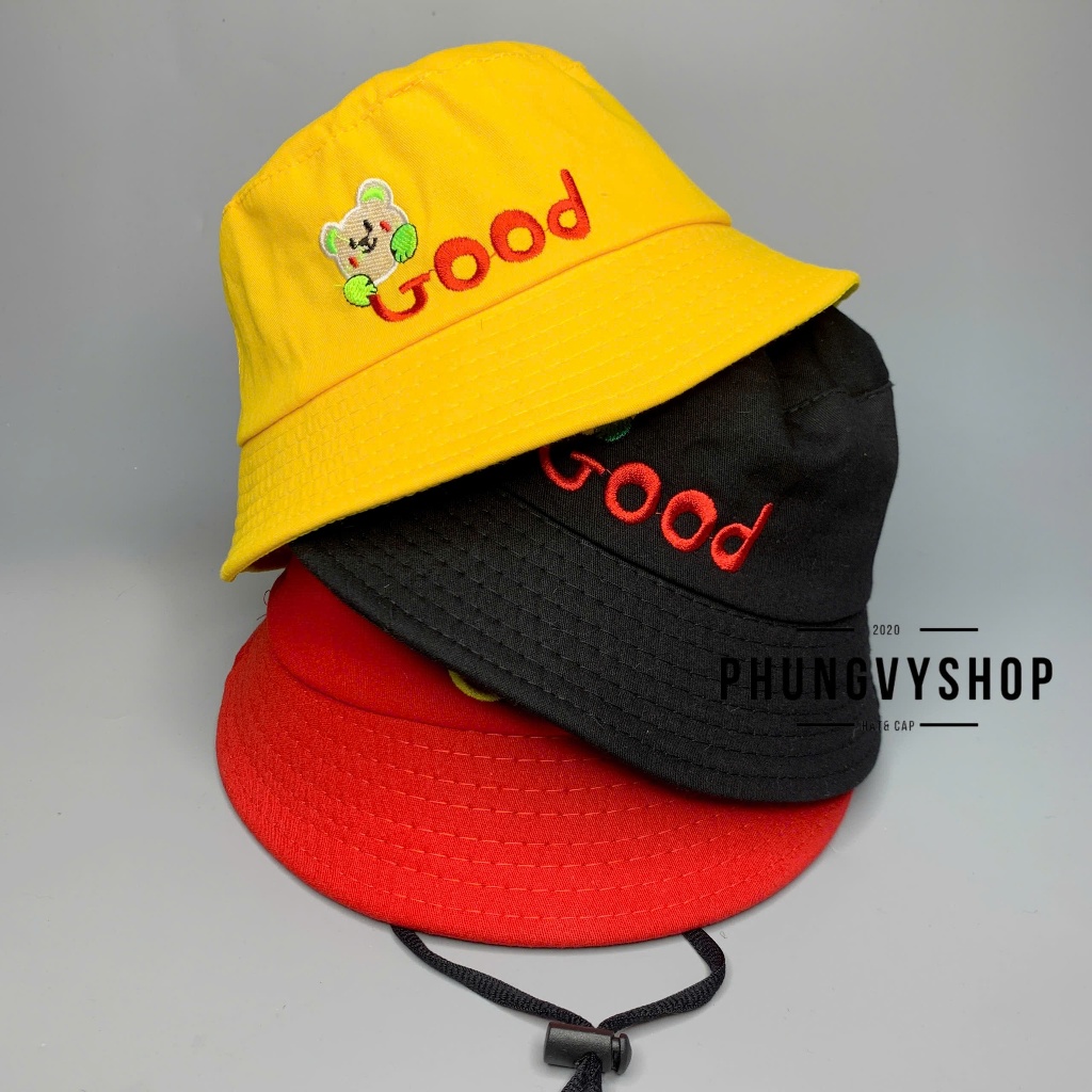 Bé 2-5 Tuổi/ Vòng đầu 52cm_Mũ bucket tai bèo vành cực dễ thương trai gái phungvyshop- Nón BO trung GẤU GOOD REKAKI