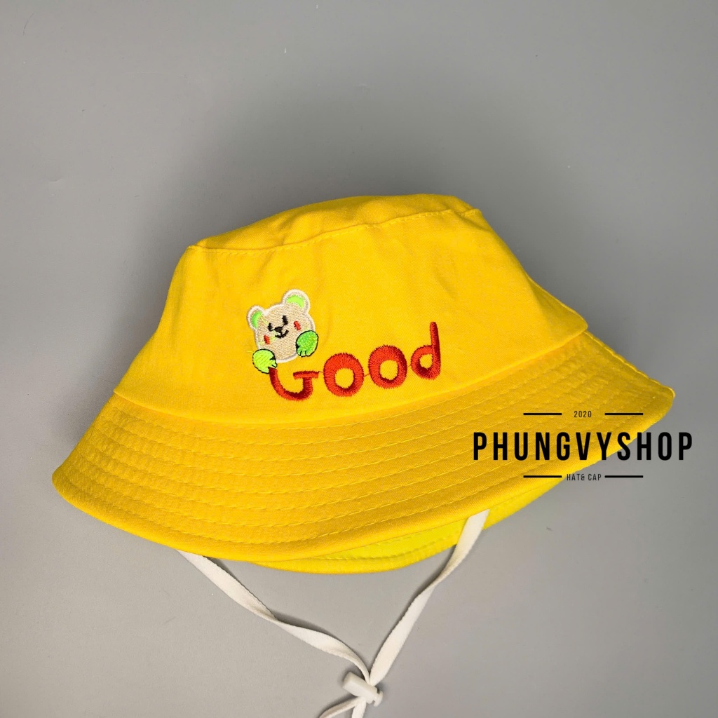 Bé 2-5 Tuổi/ Vòng đầu 52cm_Mũ bucket tai bèo vành cực dễ thương trai gái phungvyshop- Nón BO trung GẤU GOOD REKAKI