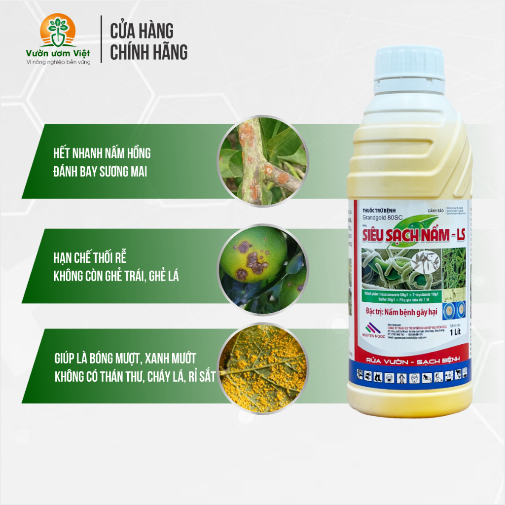 LS SIÊU SẠCH NẤM thuốc trừ bệnh cây trồng phổ rộng trị thán thư, sương mai, nấm hồng, rỉ sắt - 1 lít