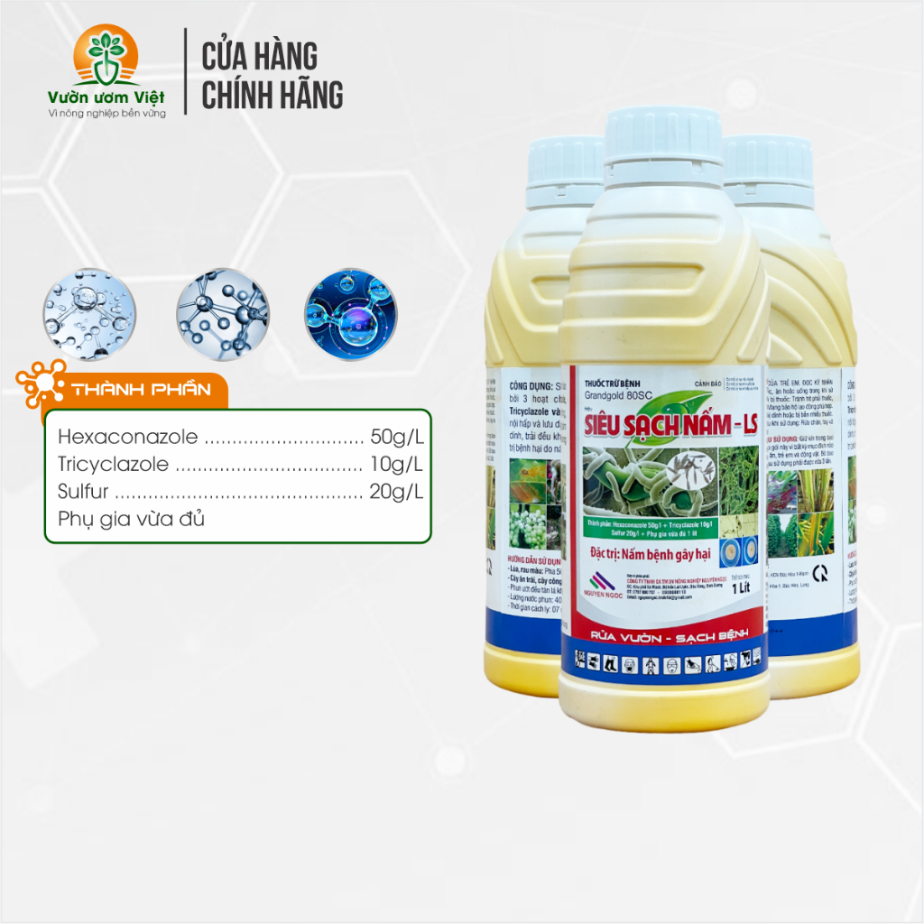 LS SIÊU SẠCH NẤM thuốc trừ bệnh cây trồng phổ rộng trị thán thư, sương mai, nấm hồng, rỉ sắt - 1 lít