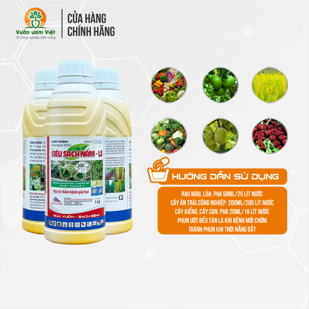 LS SIÊU SẠCH NẤM thuốc trừ bệnh cây trồng phổ rộng trị thán thư, sương mai, nấm hồng, rỉ sắt - 1 lít