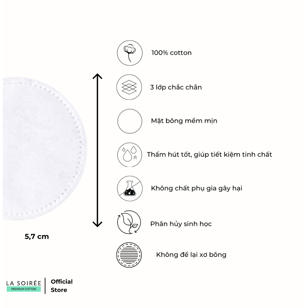 Bông tẩy trang cotton La Soirée 120 miếng tròn dai mềm