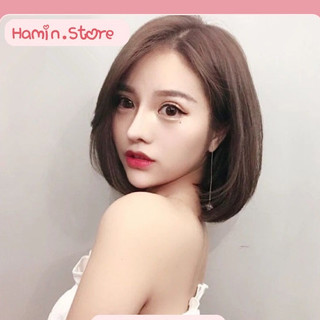 Tóc giả nguyên đầu, Tóc giả ngắn vic không mái ôm mặt phong cách Hàn Quốc (tặng kèm mũ lưới) Hamin