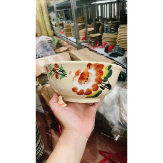Tô Gốm Vẽ gà Trống/Hoa Nâu/Chỉ Xanh/Phết Xanh Bụng Bự Đường Kính 16cm Men Đẹp - Gốm Xưa Lái Thiêu Cho Người Hoài Niệm