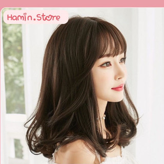 Tóc giả nguyên đầu ngang vai xoăn mái bằng Hamin
