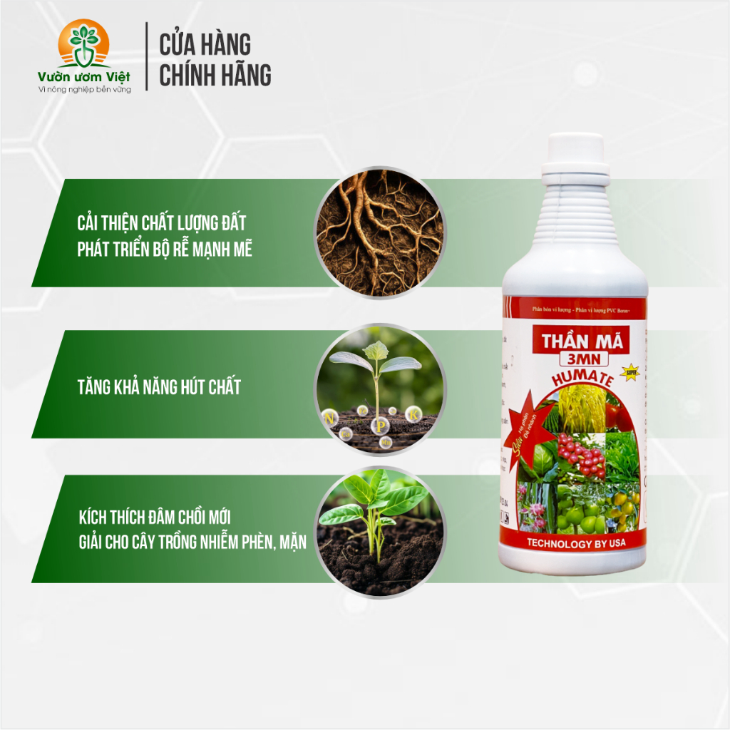 Phân bón Thần Mã Humate - hữu cơ nguyên chất, bộ rễ khỏe mạnh, cây cứng cáp, lá xanh mướt - 1 Lít
