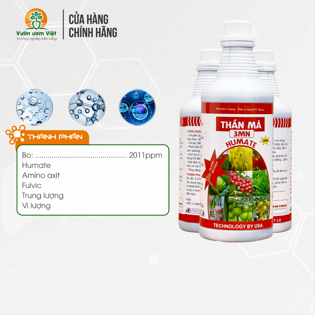 Phân bón Thần Mã Humate - hữu cơ nguyên chất, bộ rễ khỏe mạnh, cây cứng cáp, lá xanh mướt - 1 Lít