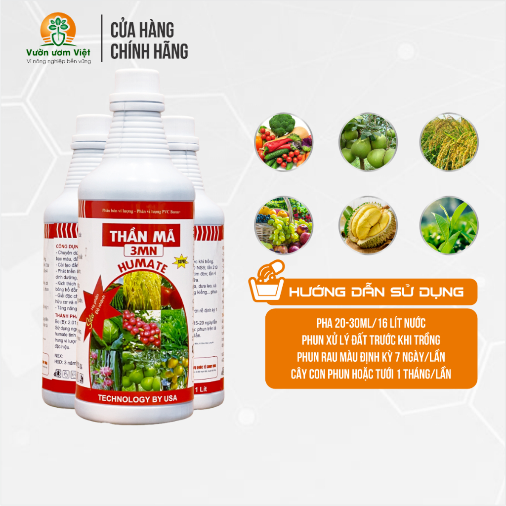Phân bón Thần Mã Humate - hữu cơ nguyên chất, bộ rễ khỏe mạnh, cây cứng cáp, lá xanh mướt - 1 Lít