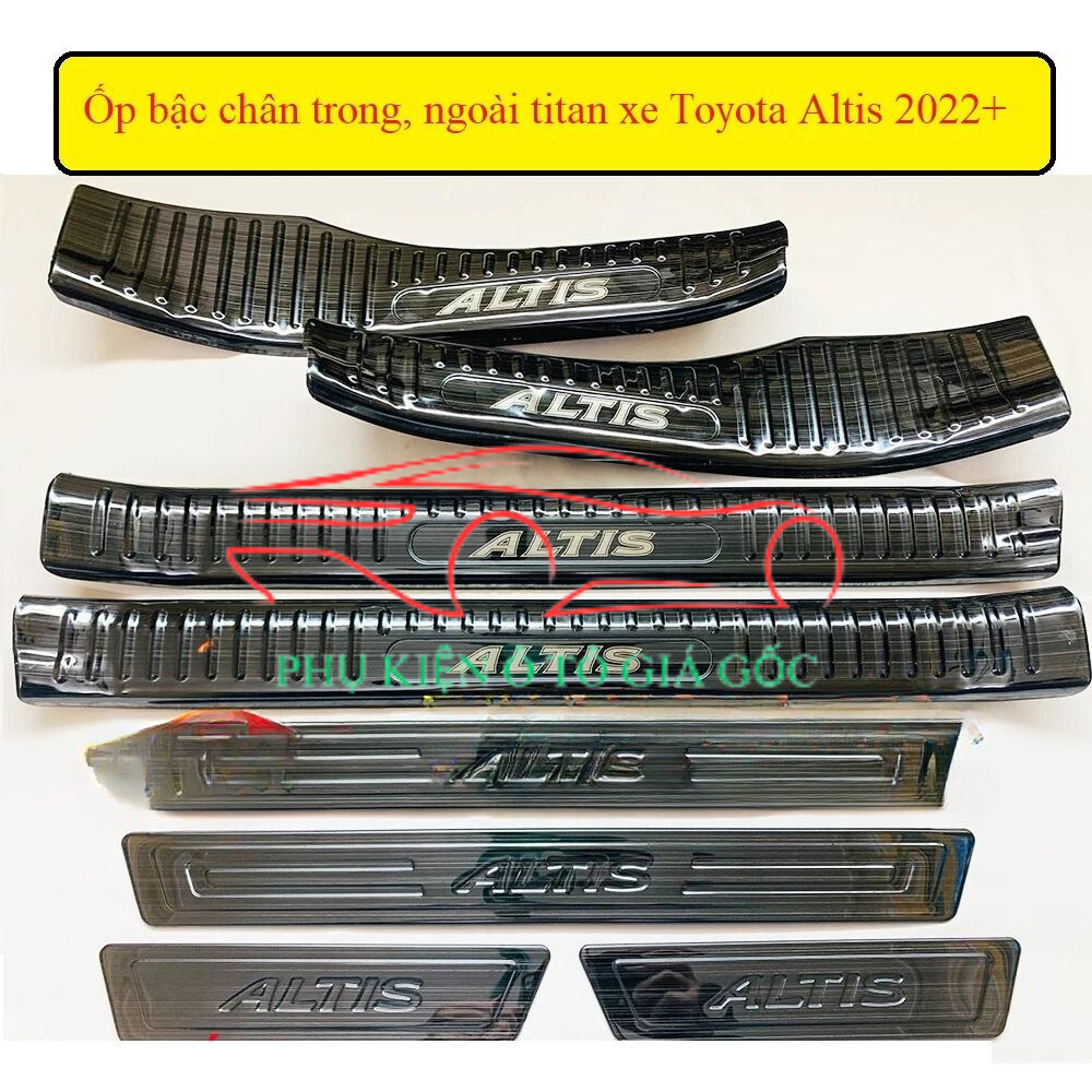 Ốp bậc chân trong, ngoài xe Toyota Altis 2022, 2023, 2024 titan phay xước cao cấp