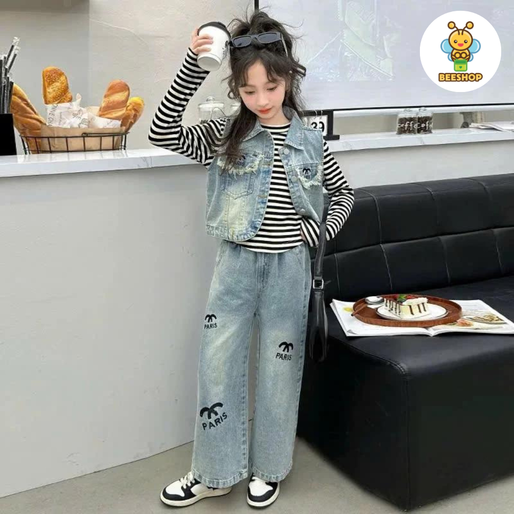 Set jean paris 3 chi tiết cho bé gái size đại BEESHOP D25009