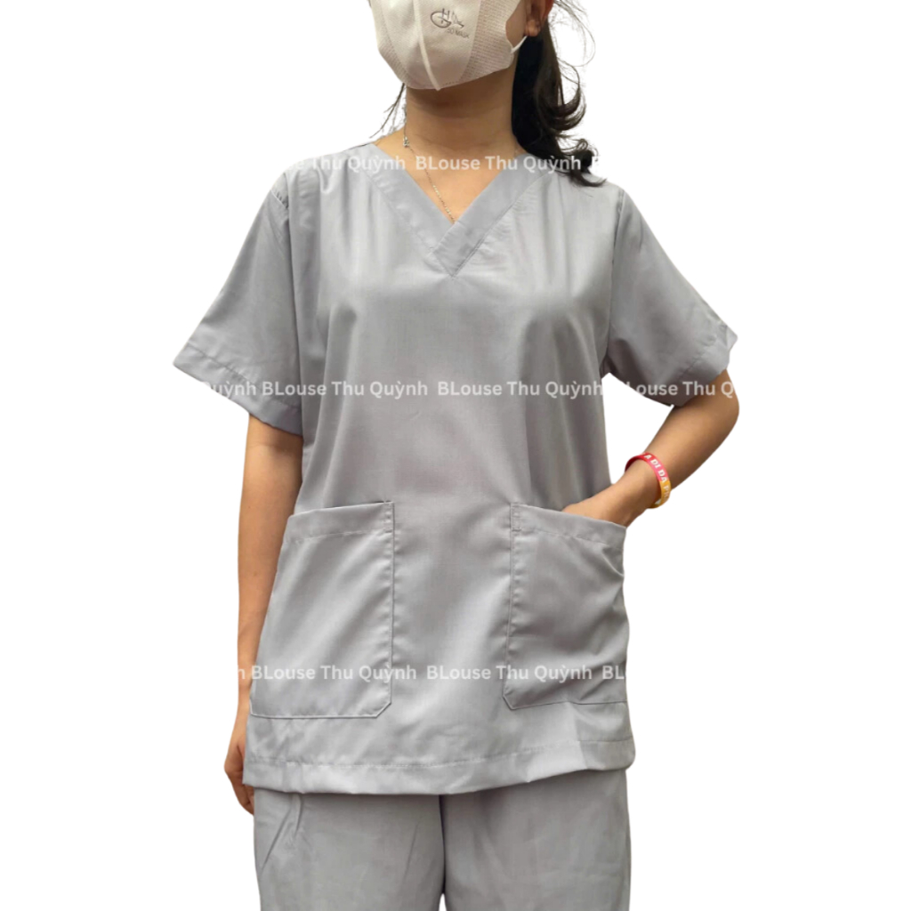 Đồng phục Spa y tế,Bộ scrubs Bác sĩ, phòng khám,bệnh viện,áo phẫu thuật VẢI LON NHẬT màu xám